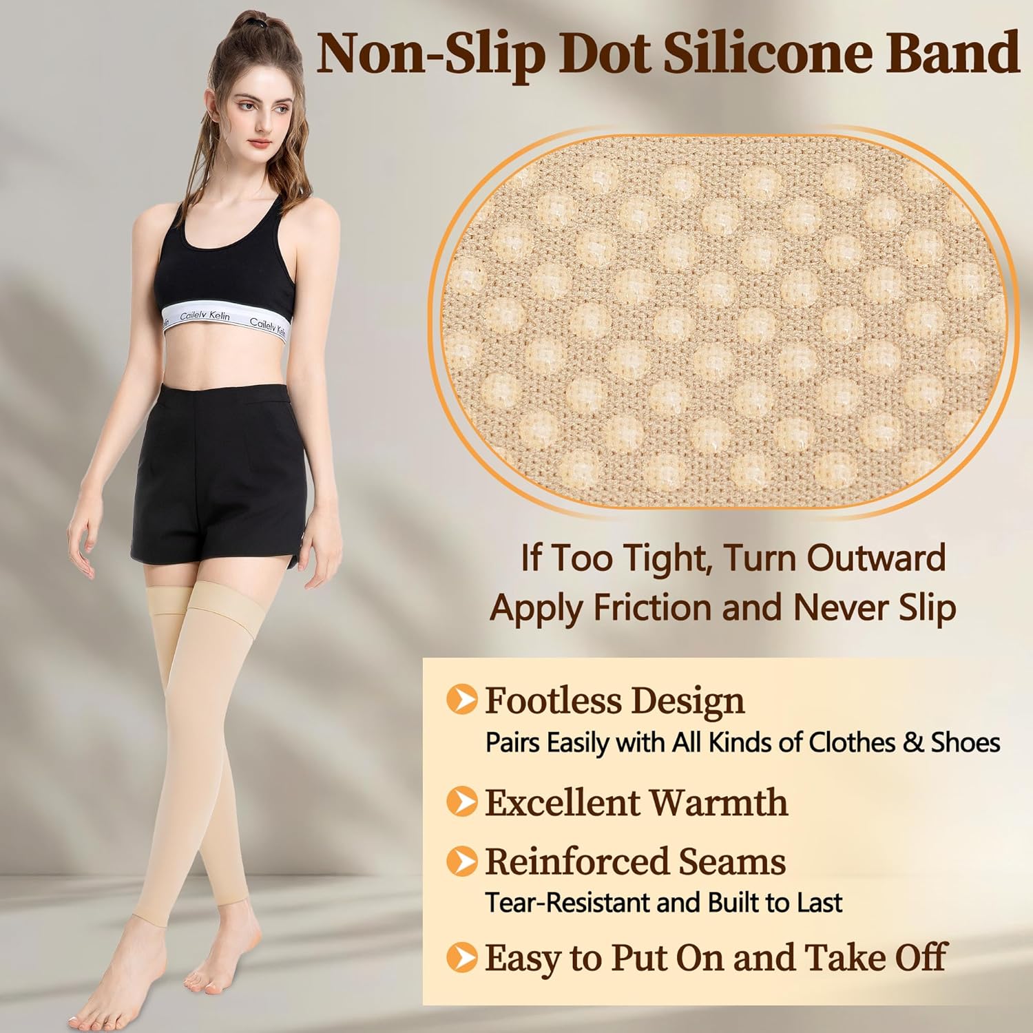 Medical Compression Stockings for Women & Men, 20-30 mmHg Footless Thigh High Compression Socks, Long Graduated Compression Sleeves, Full Leg Pressure Support Hoses for Varicose Veins, Edema - Image 3