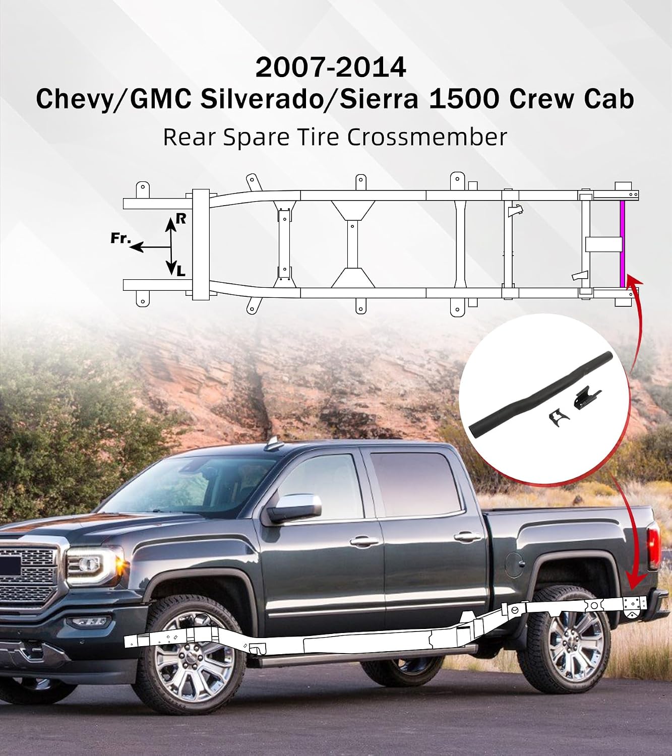 ELITEWILL Rear Spare Tire Crossmember Rear Frame Support Crossmember Fit for 2007-2016 Chevy Silverado & GMC Sierra 1500 2500 3500