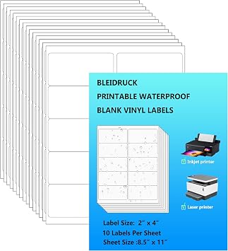 2x4 Matte Rectangle Vinyl Labels, Waterproof Shipping Labels for Water Bottles and Jugs, 200 pcs Printed on Matte Paper with Permanent Adhesive