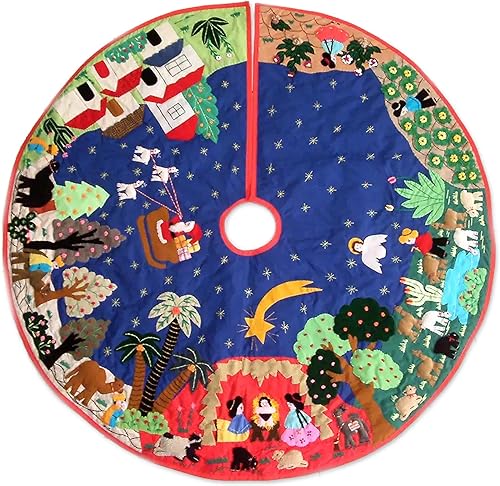 NOVICA Artesanal Hecho A Mano Apliques Árbol De Navidad Falda Única Multicolor Algodón Perú Decoración De Vacaciones 'En Belén'