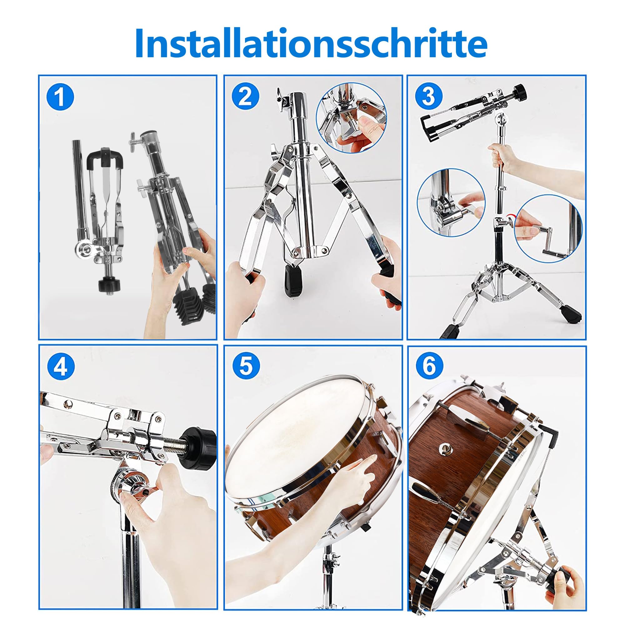 aleawol Snare - Soporte para tambor (altura ajustable 40 – 55 cm, ángulo ajustable, doble punta, para tambor de 25 – 38 cm)
