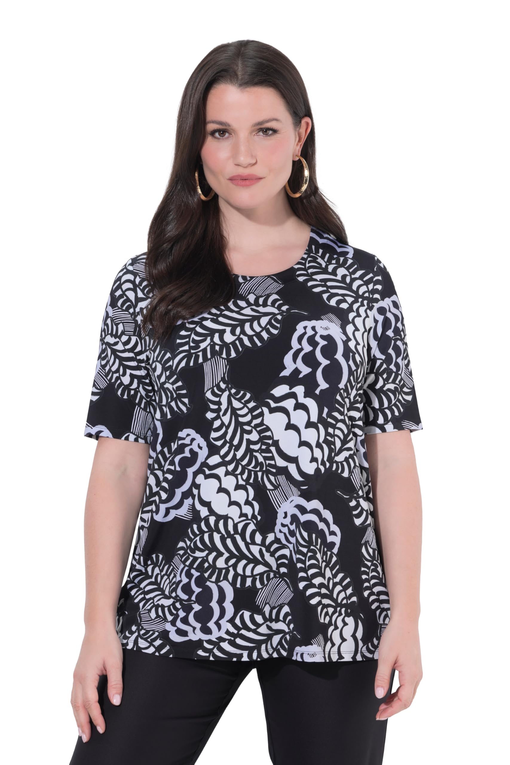 Ulla Popken Damen große Größen Übergrößen Plus Size Slinky-Shirt, A-Linie, Rundhals, Halbarm 847991