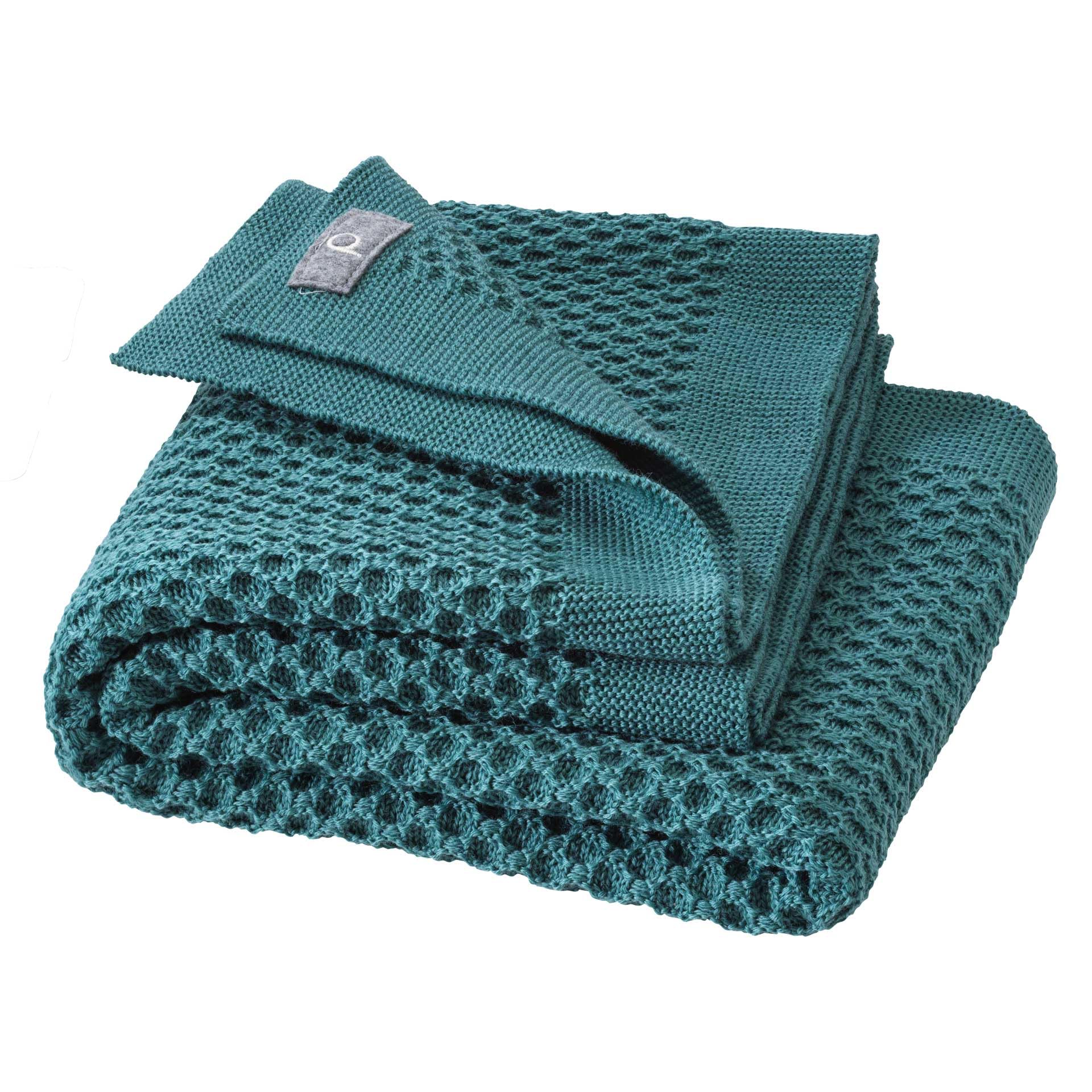 Honeycomb Knit Blanket for Baby & Children, 100% Organic Merino Cuddly Soft & Warm, 80 x 100 cm, Sustainable & Fair, in Beautiful Honeycomb Knitting Pattern, Made in Germany, Eucalyptus