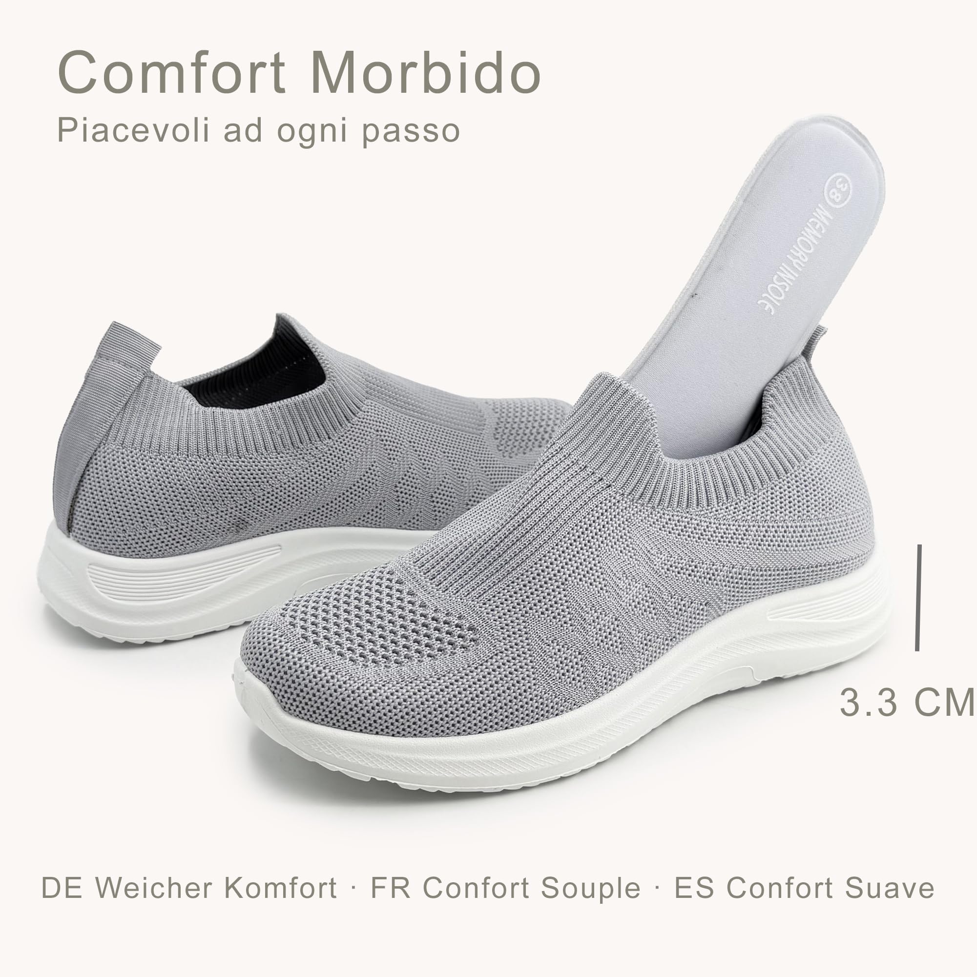 JOMIX Scarpe Slip On Donna Traspiranti in Maglia Elasticizzata Sneakers Casual Senza Lacci per Camminare Tempo Libero Viaggio Lavoro Leggere con Soletta Memoria Morbida Comoda