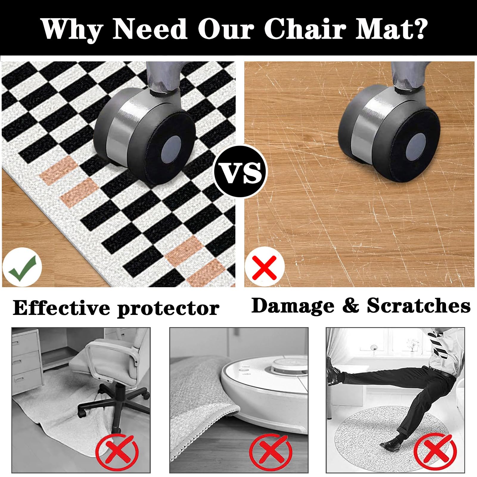Tappetino Protettivo per Pavimento, Tappetino per Sedia da Ufficio per Parquet e Pavimenti Duri, Tappeto per Sedia con Ruote, Tappeto per Sedia Gaming Antiscivolo per Pavimenti In Legno 120 x 160 cm