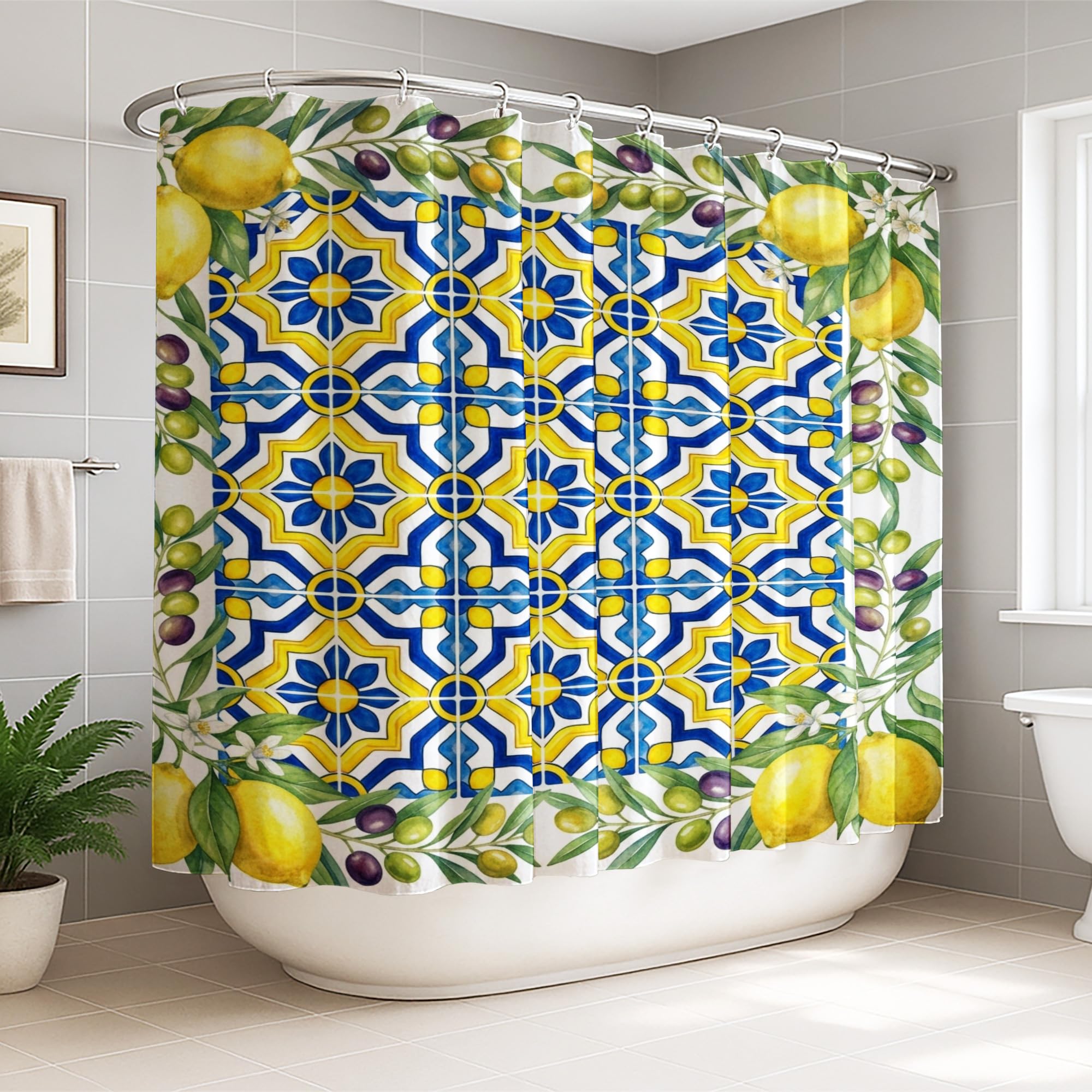 Rideau de douche extra large motif fleur d'olivier jaune 274x183 cm imperméable pour hôtel et maison