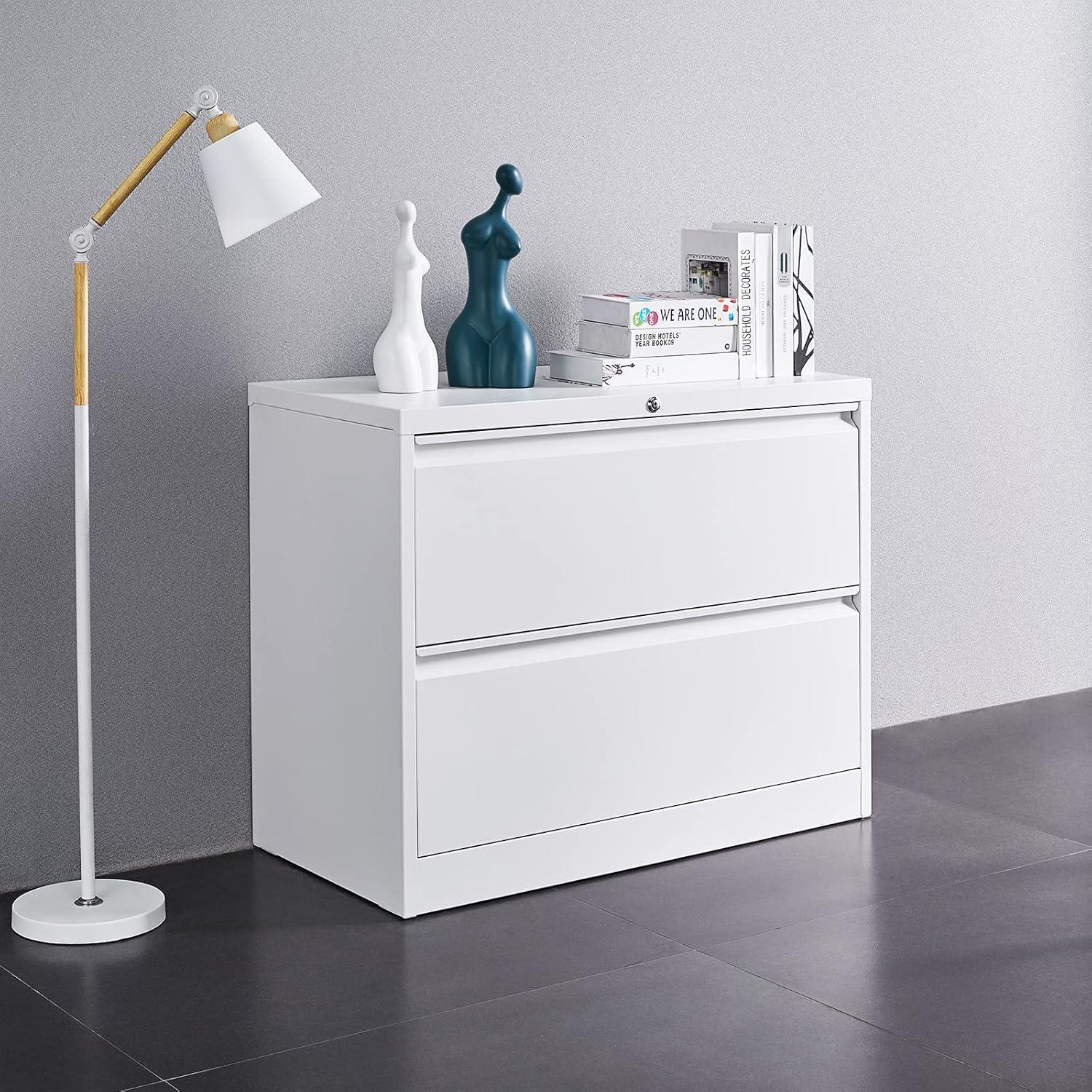 VINGLI Wide Lateral 2 Drawer File with Lock, Metal