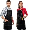 Under NY Sky Essential Black Apron Heavy Duty Waxed Canvas, Cross-Back, Leather Reinforcement Adjustable for Men, Women, Pro Mechanic, Welding, Woodwork, Blacksmith, Server Aprons