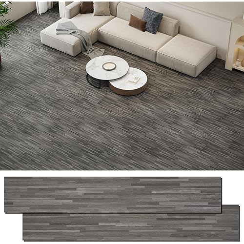INMOZATA Peel and Stick Floor Tile Vinyl Flooring, Waterproof Plank Flooring 36-Pack 54 Sq.Ft Wood Grain Self Adhesive Peel and Stick Flooring for Bedroom, Living Room, Kitchen, RV(Granite Gray)