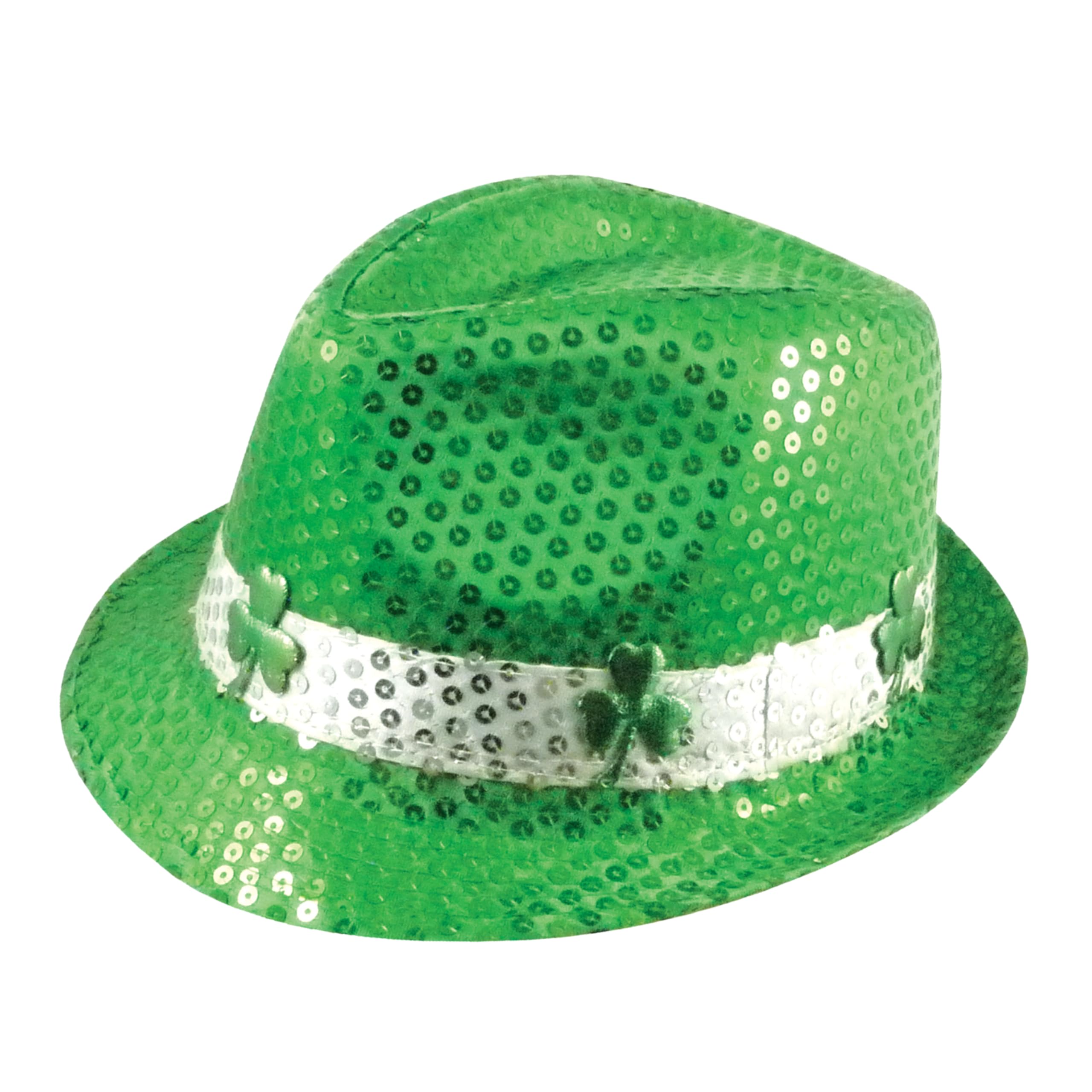Lizzy Irish Shamrock Sequin Gangster Hat | St Patrick's Day Leprechaun Fancy Dress Costume Accessory | Green Adult One Size Novelty Party Hat for Men & Women