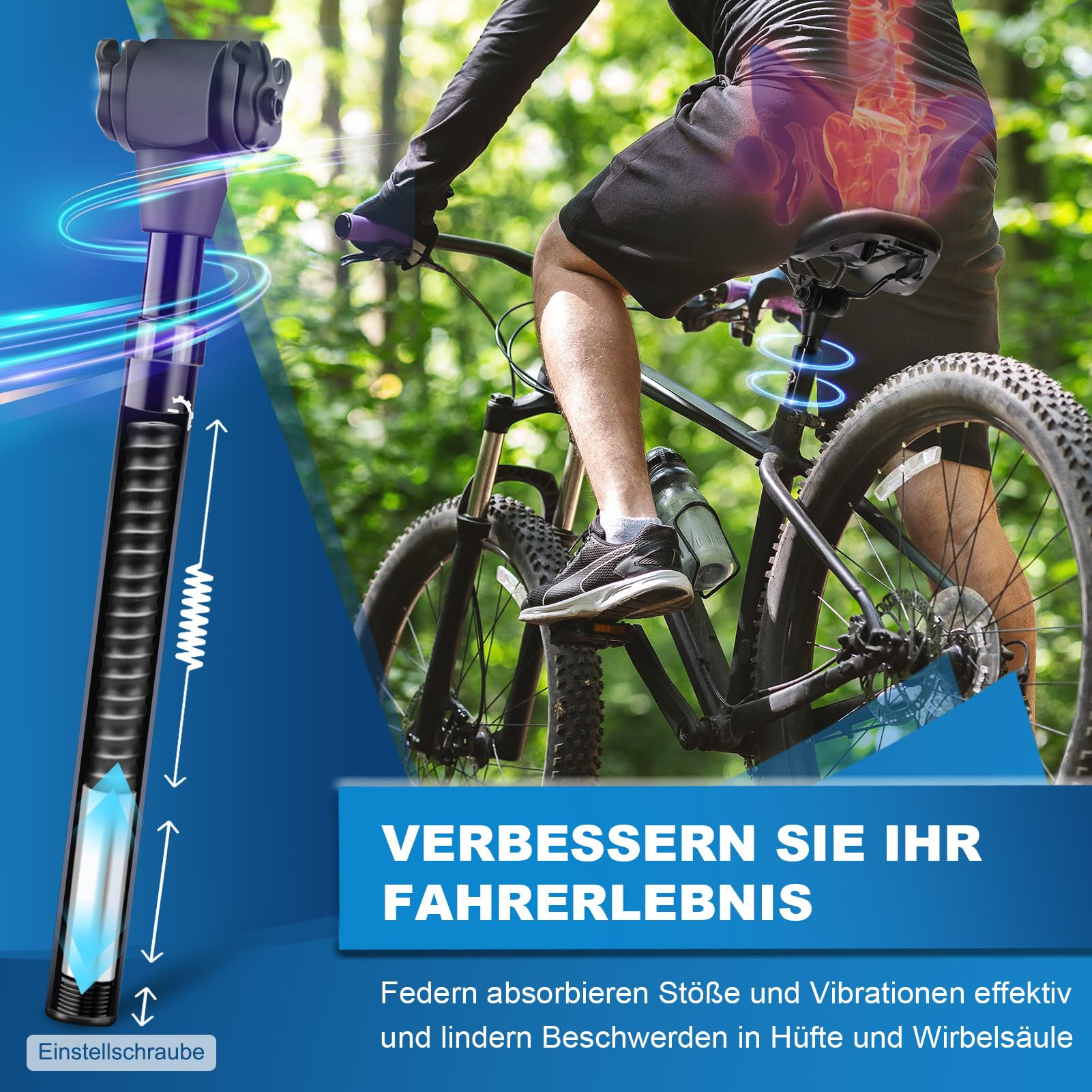 MAIKEHIGH Sattelstütze Gefedert, Aluminiumlegierung Sattelstütze 27,2/30,9/31,6mm Sattelstange Federung Federsattelstütze mit 2 Adapter 2 Federn für MTB, Trekking City Bike, Rennrad, E-Bike, Downhill