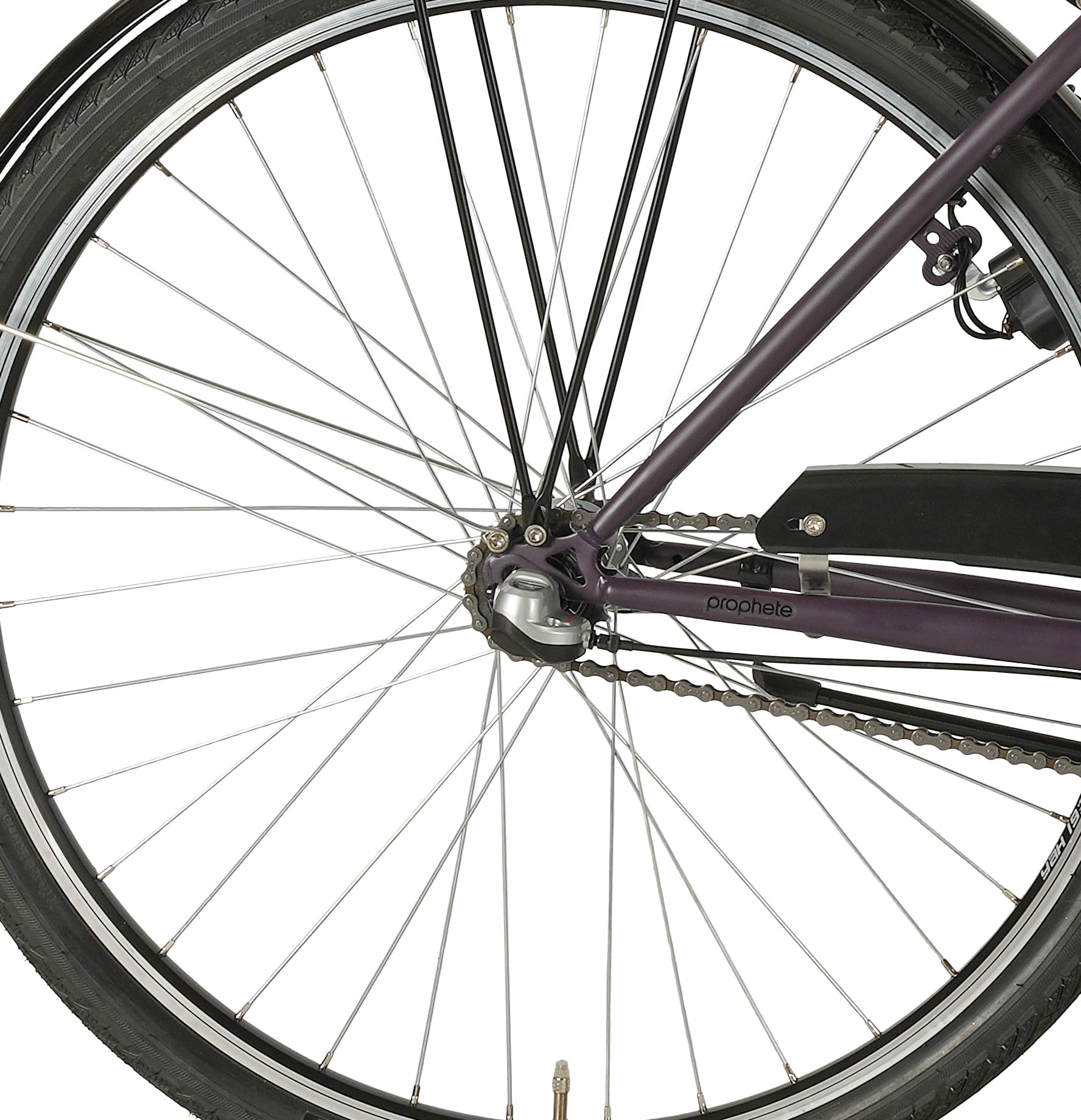 Prophete GENIESSER 100 28 Zoll Citybike Damen mit 3 Gang Nabenschaltung LED Beleuchtung Rücktrittbremse und V Bremse RH 46 cm Dark Purple matt