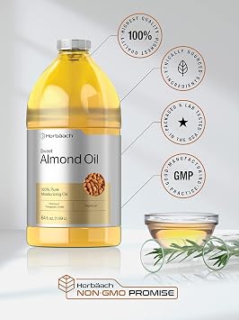 Horbaach Sweet Almond Oil | 64 fl oz | For Skin and Hair | Cold Pressed | Pure Moisturizing Liquid | Vegetarian, Non-GMO & Gluten Free