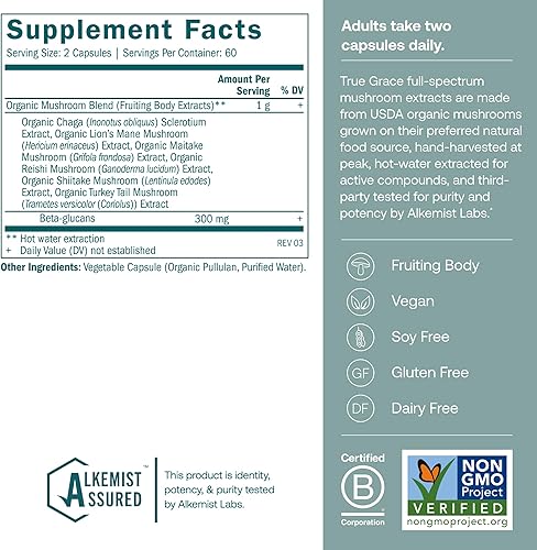 Miniatura 2 de True Grace Mushroom Myco-Renew Blend - Apoyo inmunológico diario - 120 cápsulas - Orgánico