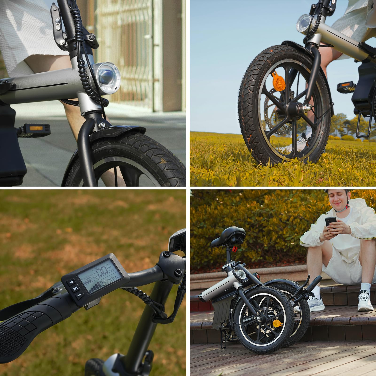 E-Bike 16" Pieghevole, Batteria Integrata, 25 km/h, LCD, Adulti