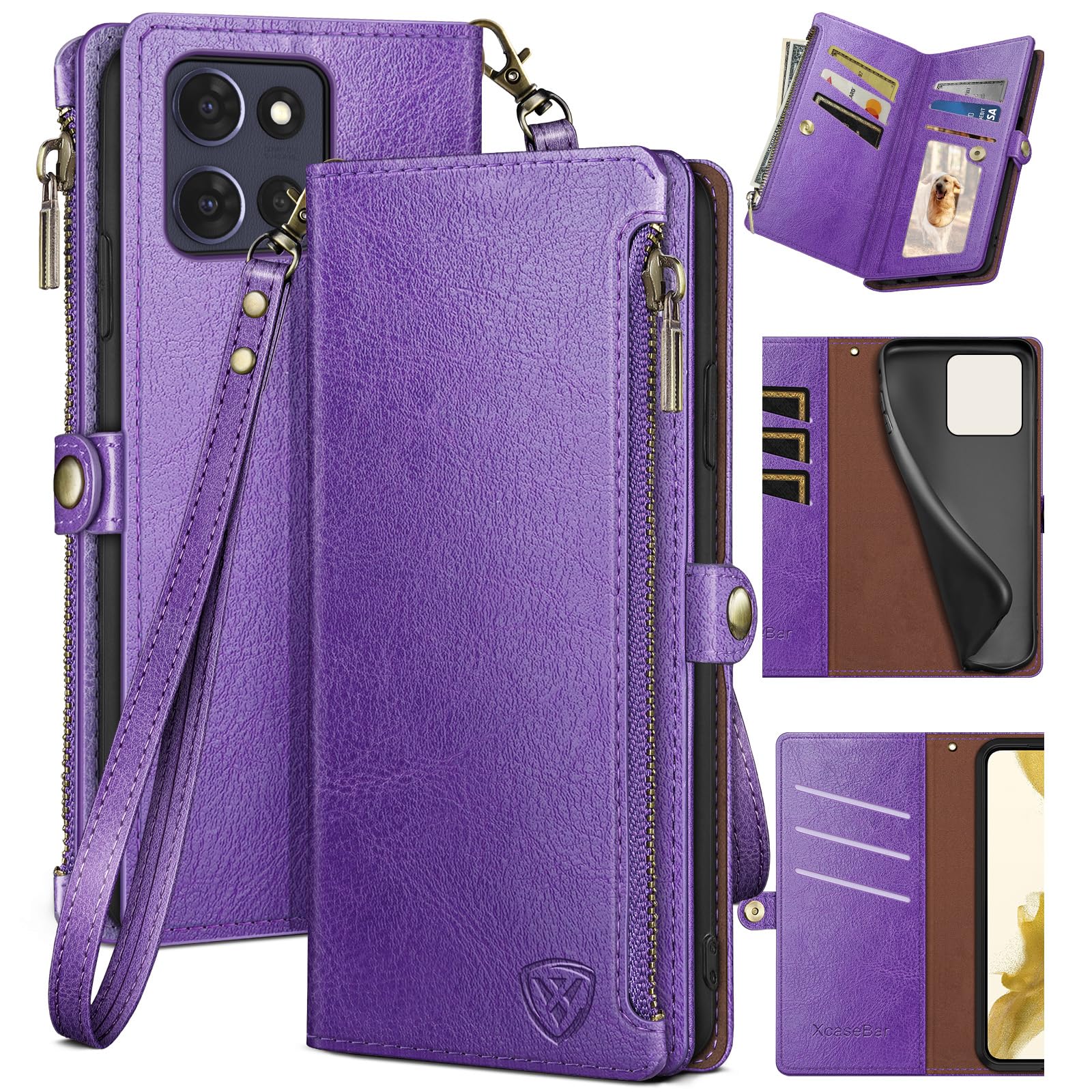 XcaseBar Compatible with Moto G Power 2025/G Play 2025 Wallet case with Zipper Credit Card Holder【RFID Blocking】,Flip Folio Book PU Leather Phone case