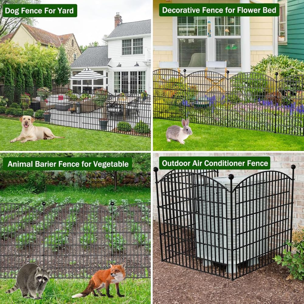 NEWFUN 10-teilige Teichzaun, 73 * 81cm Gartenzaun,Steckzaun Metall,Zaunelemente 11 Befestigungsstäben,Gitterzaun, Freigehege,für Hunde Kaninchen im Freien Patio, Hof