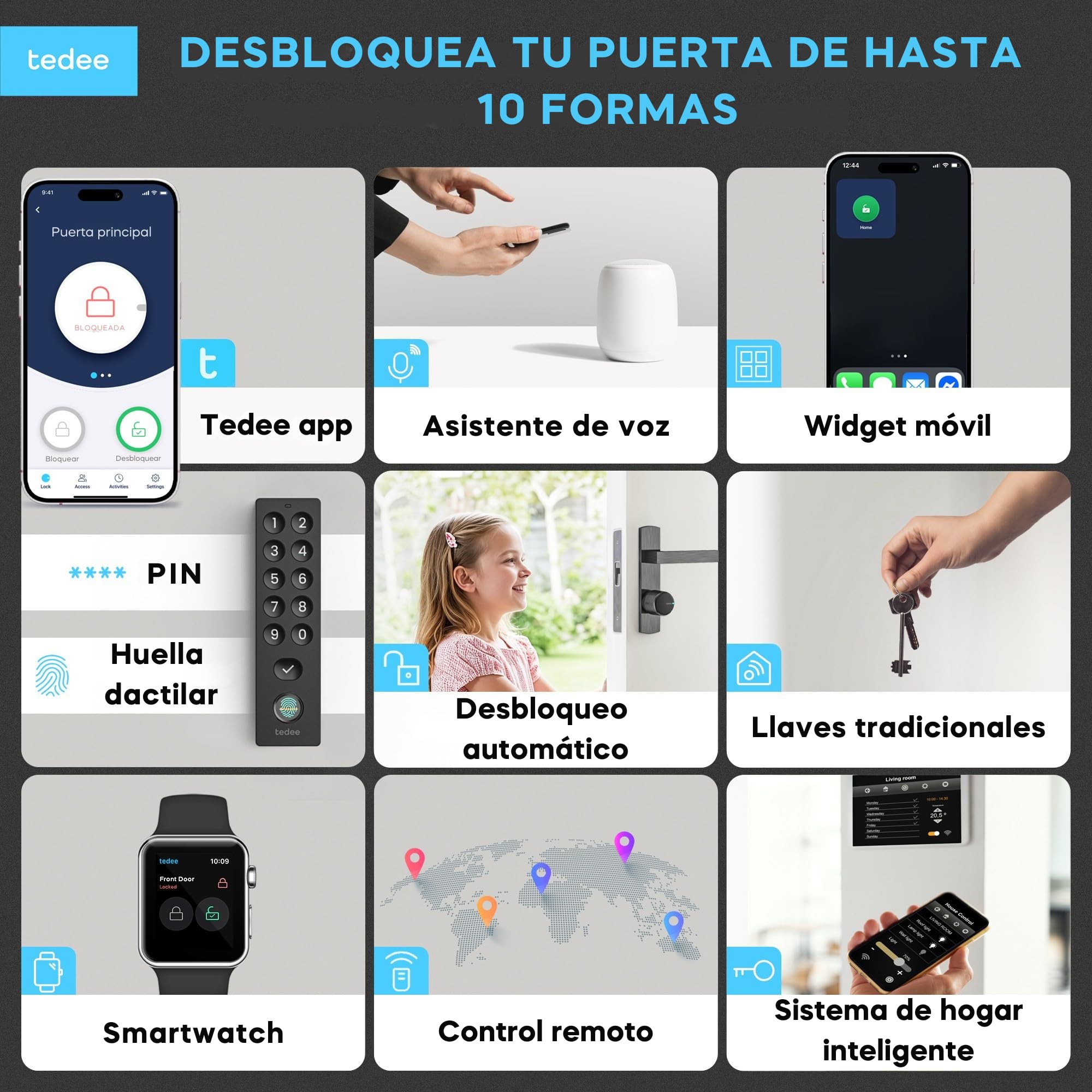 tedee GO2 Allu Serratura Smart con WiFi e tastierino biometrico per l'accesso remoto, Alexa Google Smart Home, Serratura intelligente con app e Bluetooth