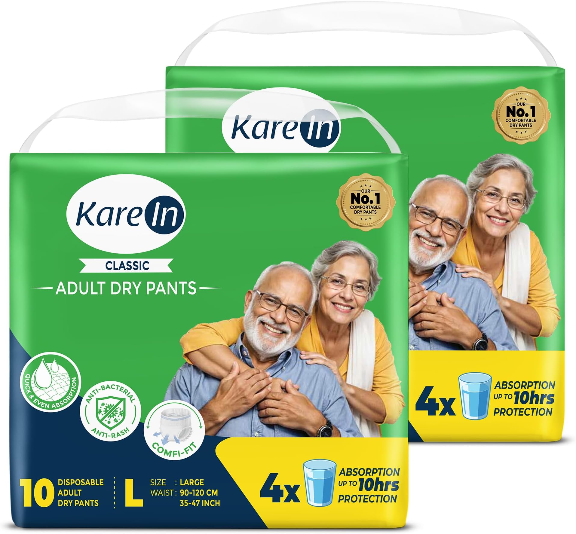 Classic Adult Diaper Pants, Large 90-120 Cm (35"- 47"), 20 Count, Unisex, Leakproof, Elastic Waist, Wetness Indicator,Pack of 2