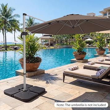 TANGZON 4PCS Cantilever Umbrella Base, 72 KG Square Patio Umbrella Stand with Easy-to-Fill Spouts, Handle, 4 Lock Pins, Fillable Heavy Duty Outdoor Umbrella Base Plates for Poolside, Backyard & Gar