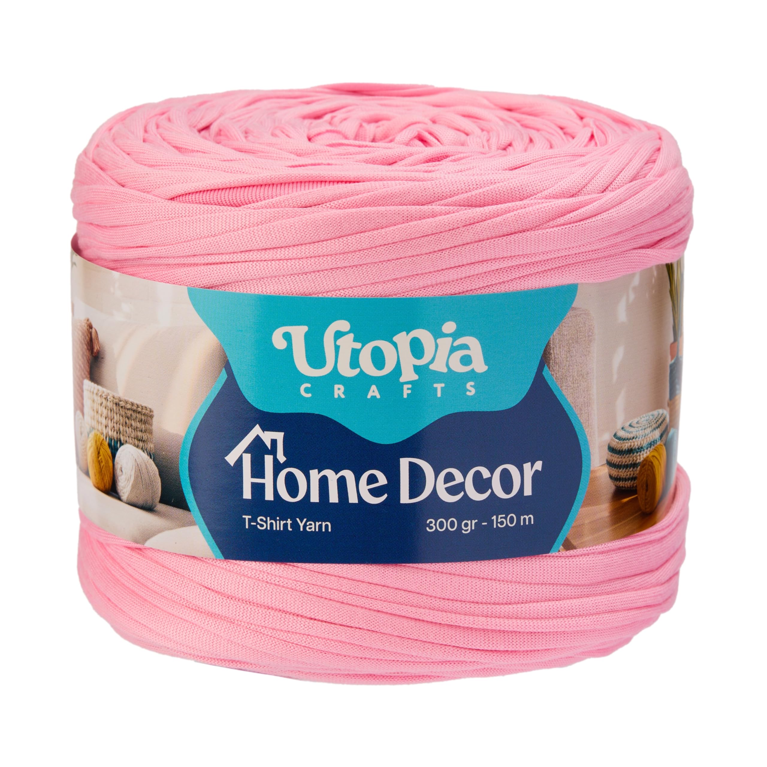 Utopia Crafts T-Shirt Yarn for Crocheting Bags & Baskets - Chunky Yarn for Crochet, Tshirt Tube Ribbon, 300g 150m, 5-7mm Jersey Cord (Coral Pink)