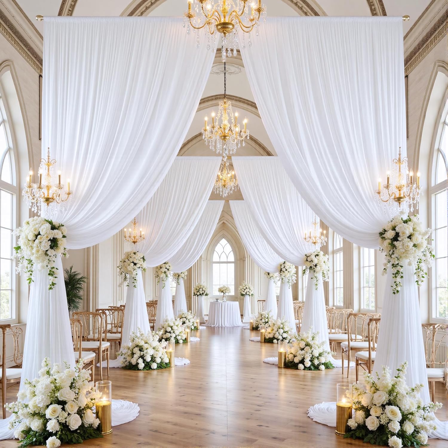 20x15ft White Backdrop Curtains for Parties - 4 Panels 5x15ft Wrinkle-Free Silky Polyester Drapes for Wedding, Birthday, Decorations & Graduation Background
