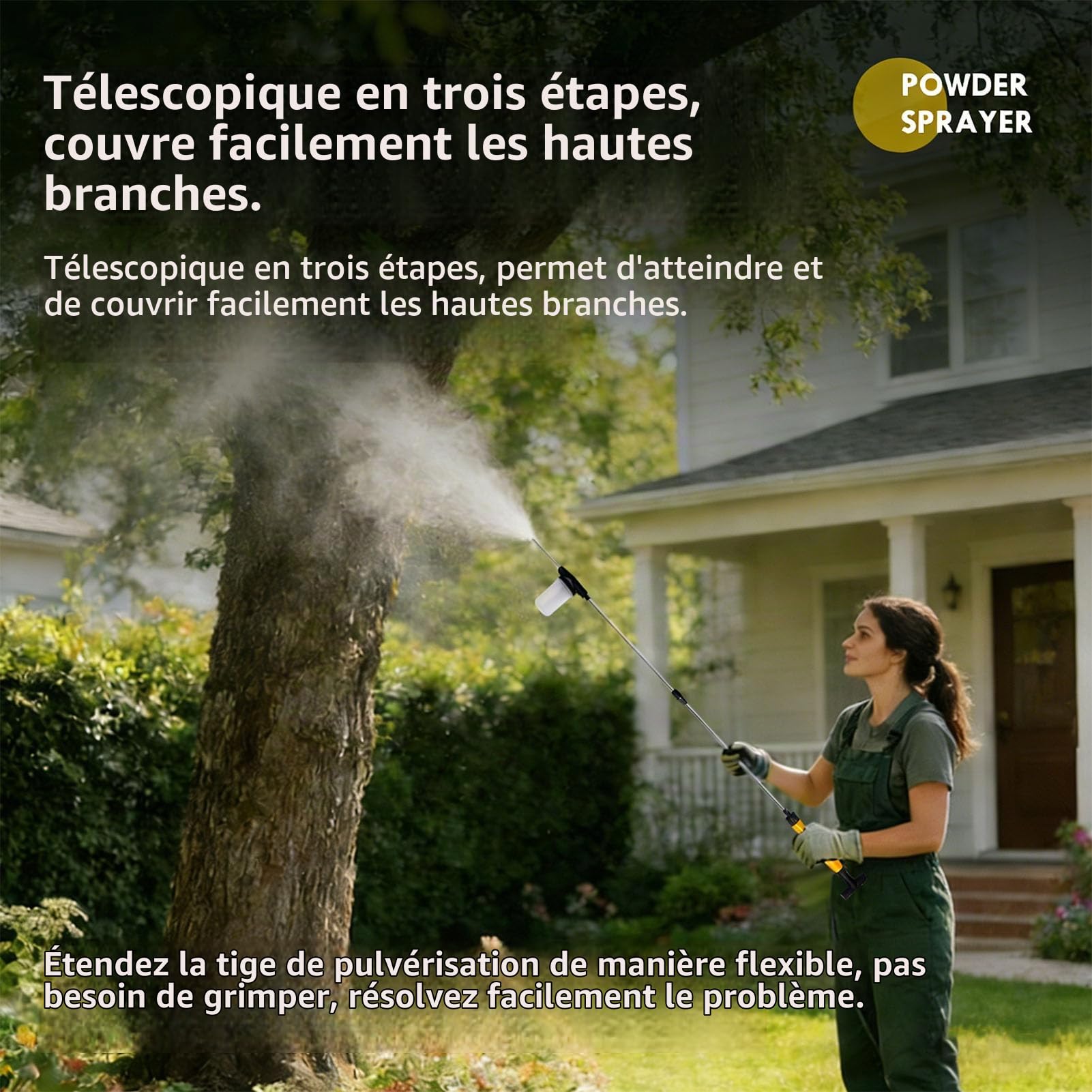 Qcwwy Pulvérisateur de Terre de Diatomées, Pulvérisateur de Poudre Multi-usages, Longueur Réglable, 3 Modes D'application, Distributeur. Convient également pour d'autres Poudres (Yellow)