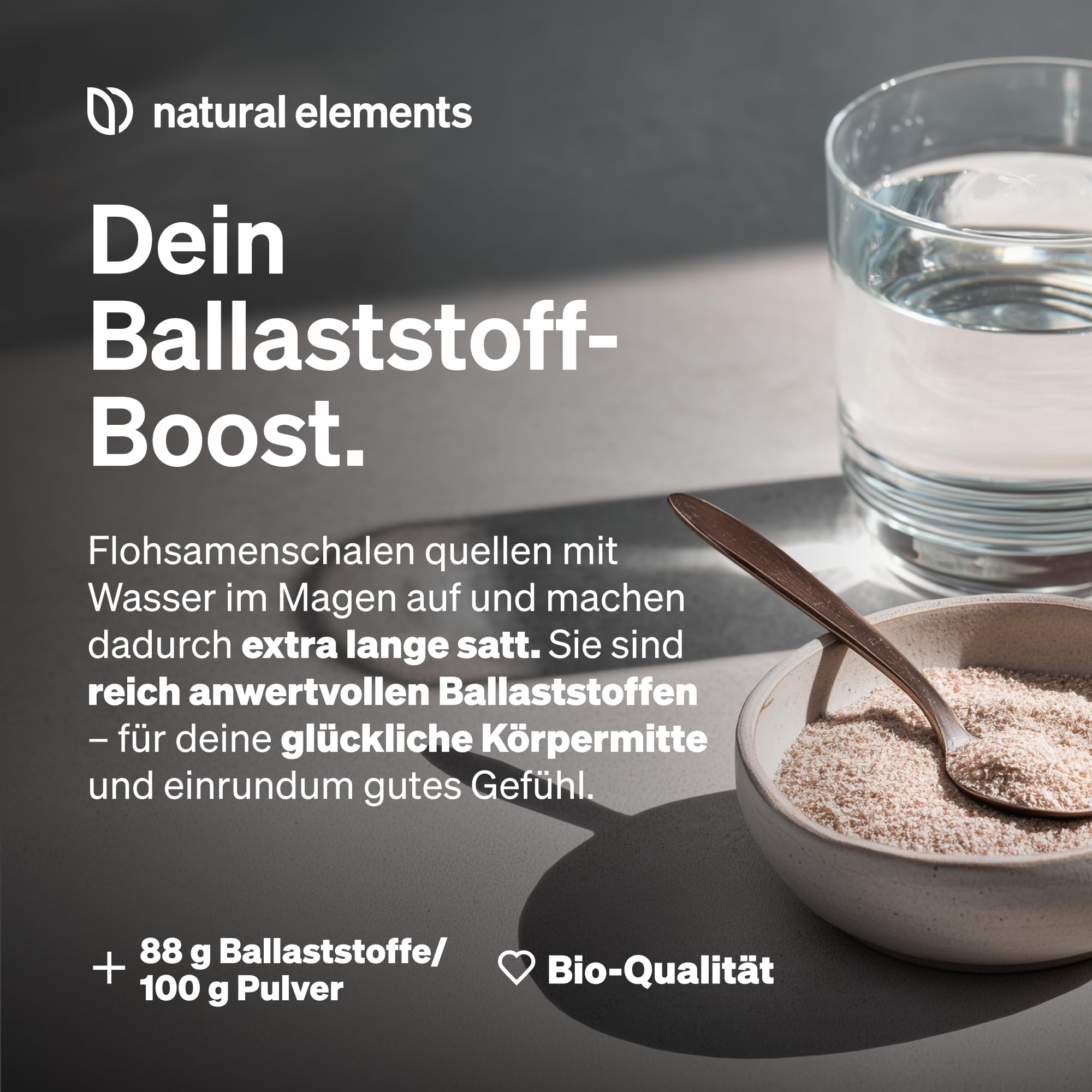 natural elements Bio Flohsamenschalen – 500g Beutel – 99+% Reinheit, biozertifiziert, vegan – Low-Carb, ballaststoffreich, glutenfrei – ohne unnötige Zusätze, laborgeprüfte Qualität