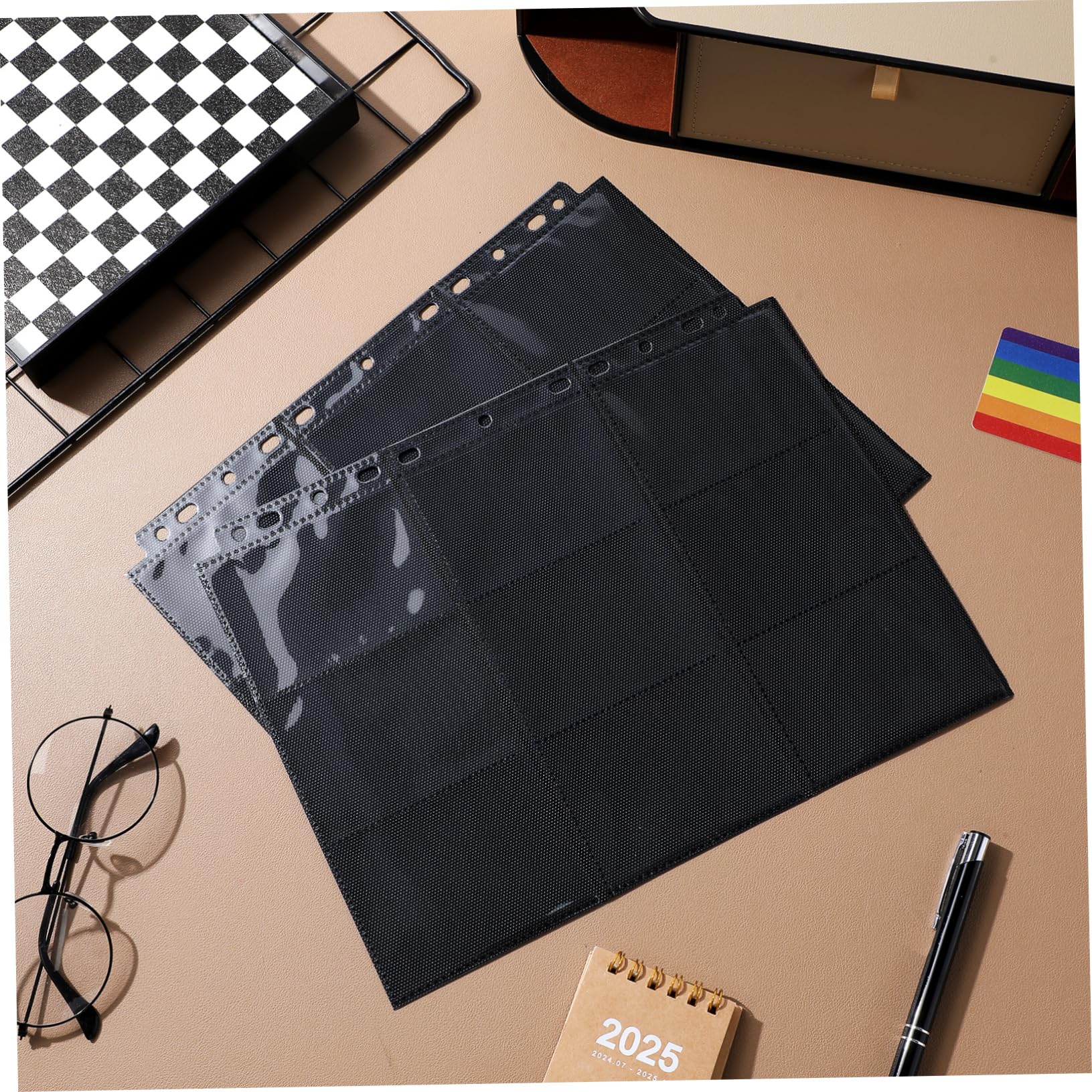 Fogli Raccoglitore per Carte a 11 Fori 50 Fogli in Pp Nero | 9 Tasche per Lato Singolo, 18 Totali su Entrambi i Lati, Formato Compatto Portatile