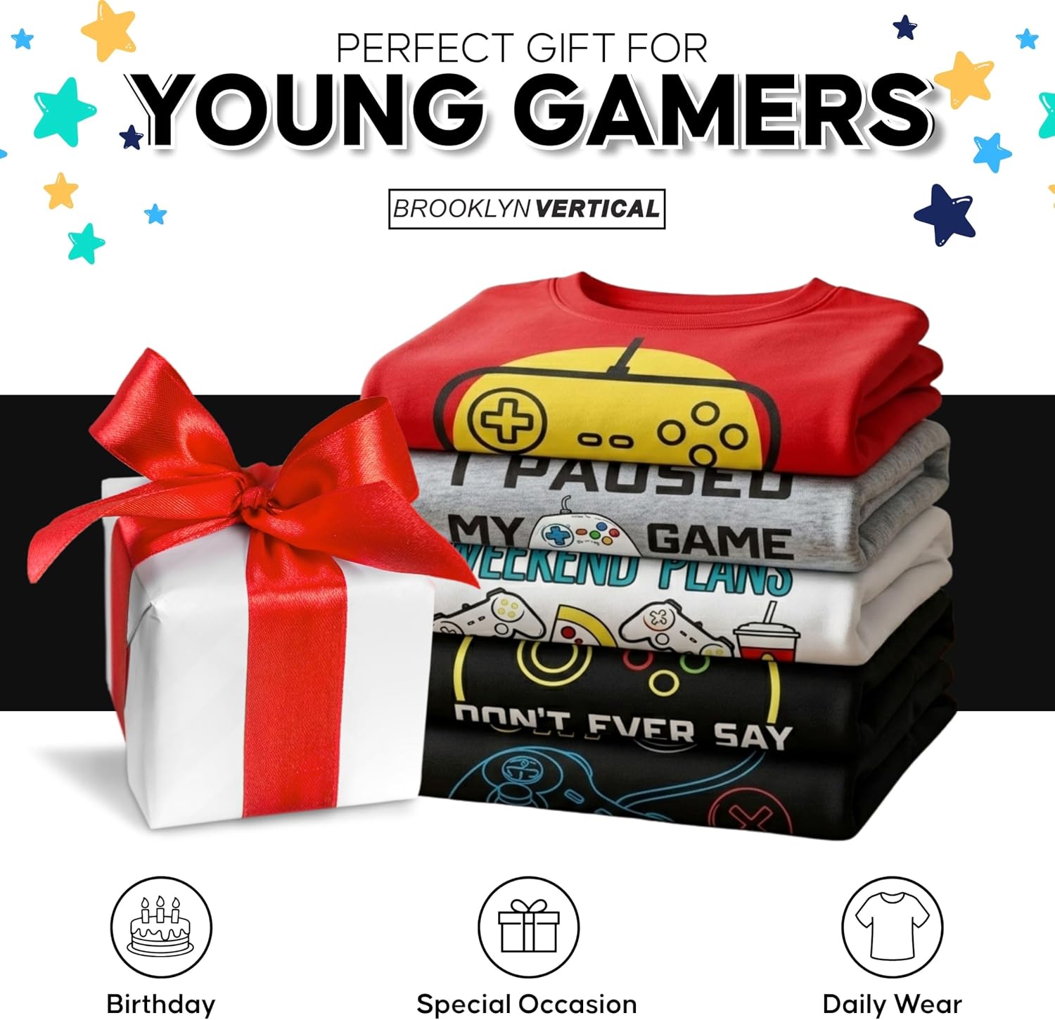 BROOKLYN VERTICAL 5-Pack Video Gamer Short Sleeve Crew Neck Boys T-Shirt with Chest Print | Soft Cotton Sizes 6-30 image 5