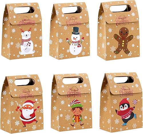 Moretoes 30 cajas de regalo de Navidad con asas, bolsas de regalo de papel Kraft, cajas de regalo de Navidad, bolsas de dulces para suministros de