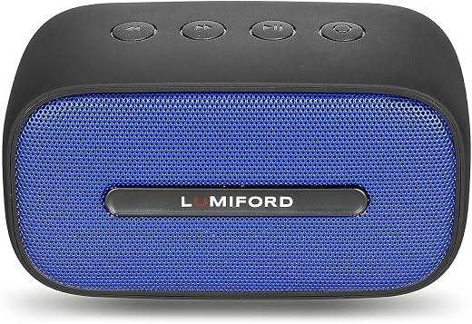 Lumiford Table Top BT13 5 Watt Portable Wireless Bluetooth Speaker with Mic and Unique TWS Connection, IPX7 Waterproof , Voice Assistance & Multi connectivity Options (3.5 AUX, Micro-SD, FM Radio) – Blue