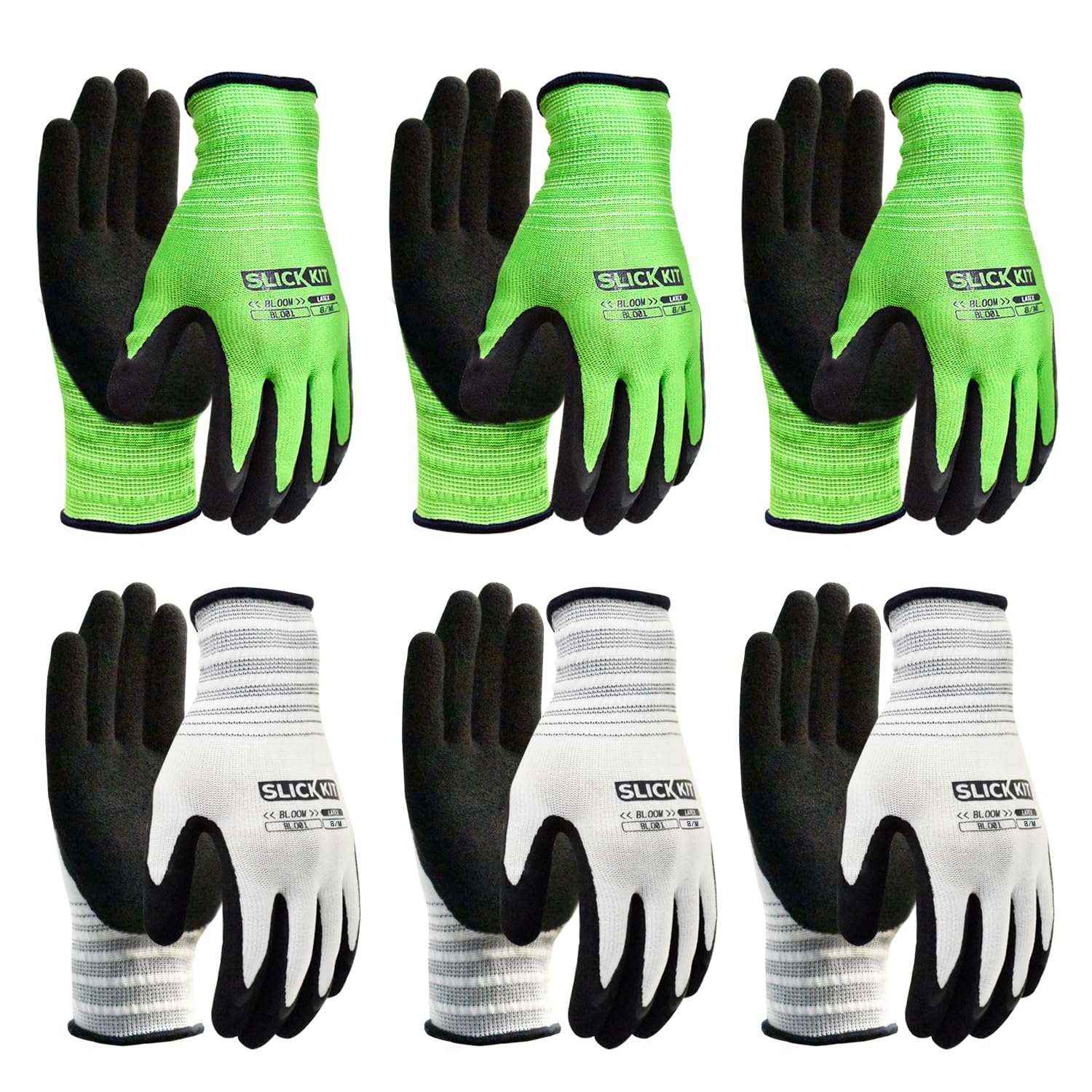 6 Pairs Gardening Gloves for Women & Men, Spring Green & White