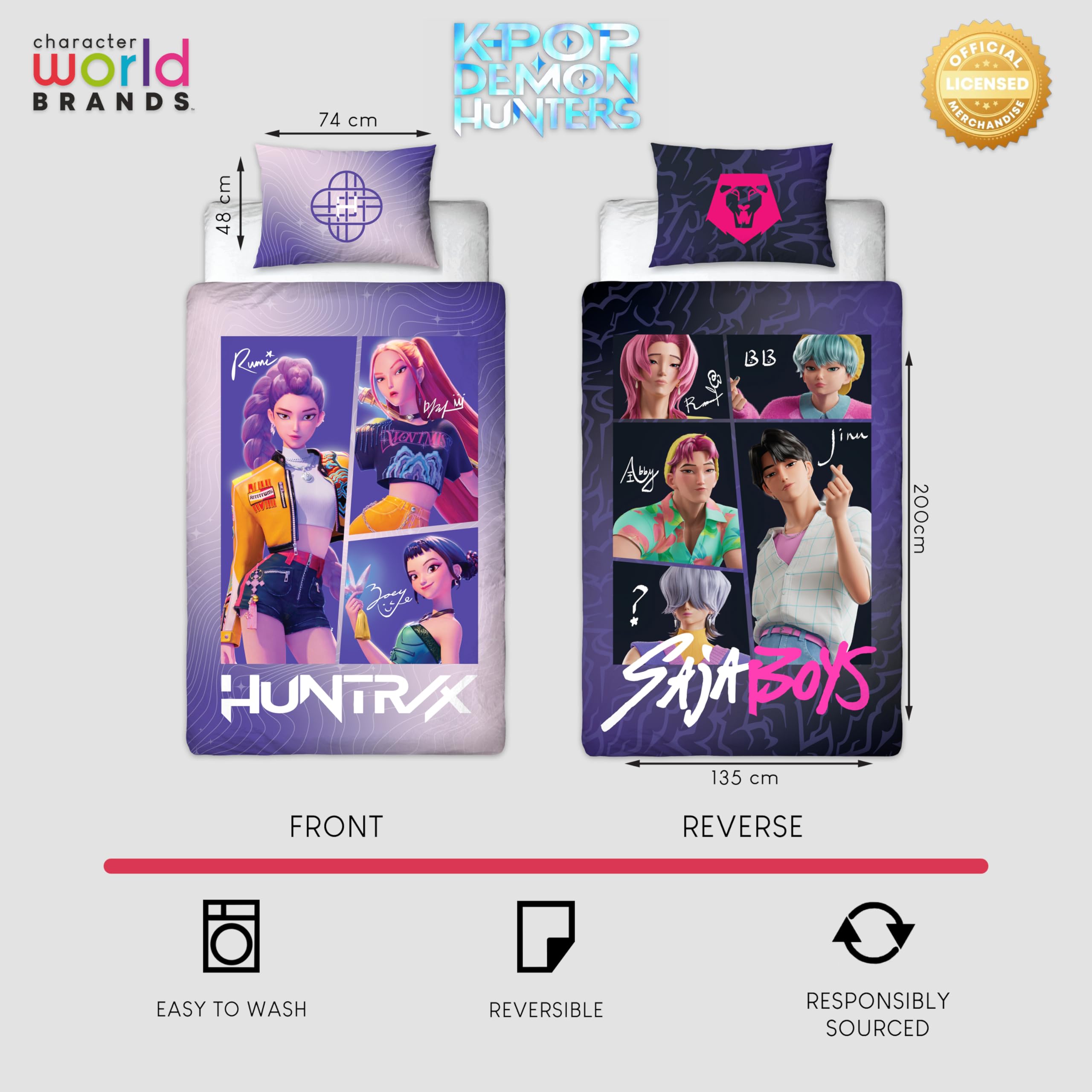 K-Pop Demon Hunters - Prodotto con licenza ufficiale | Set copripiumino singolo | Design “Unite” reversibile su entrambi i lati, con federa abbinata | Perfetto per la cameretta dei bambini