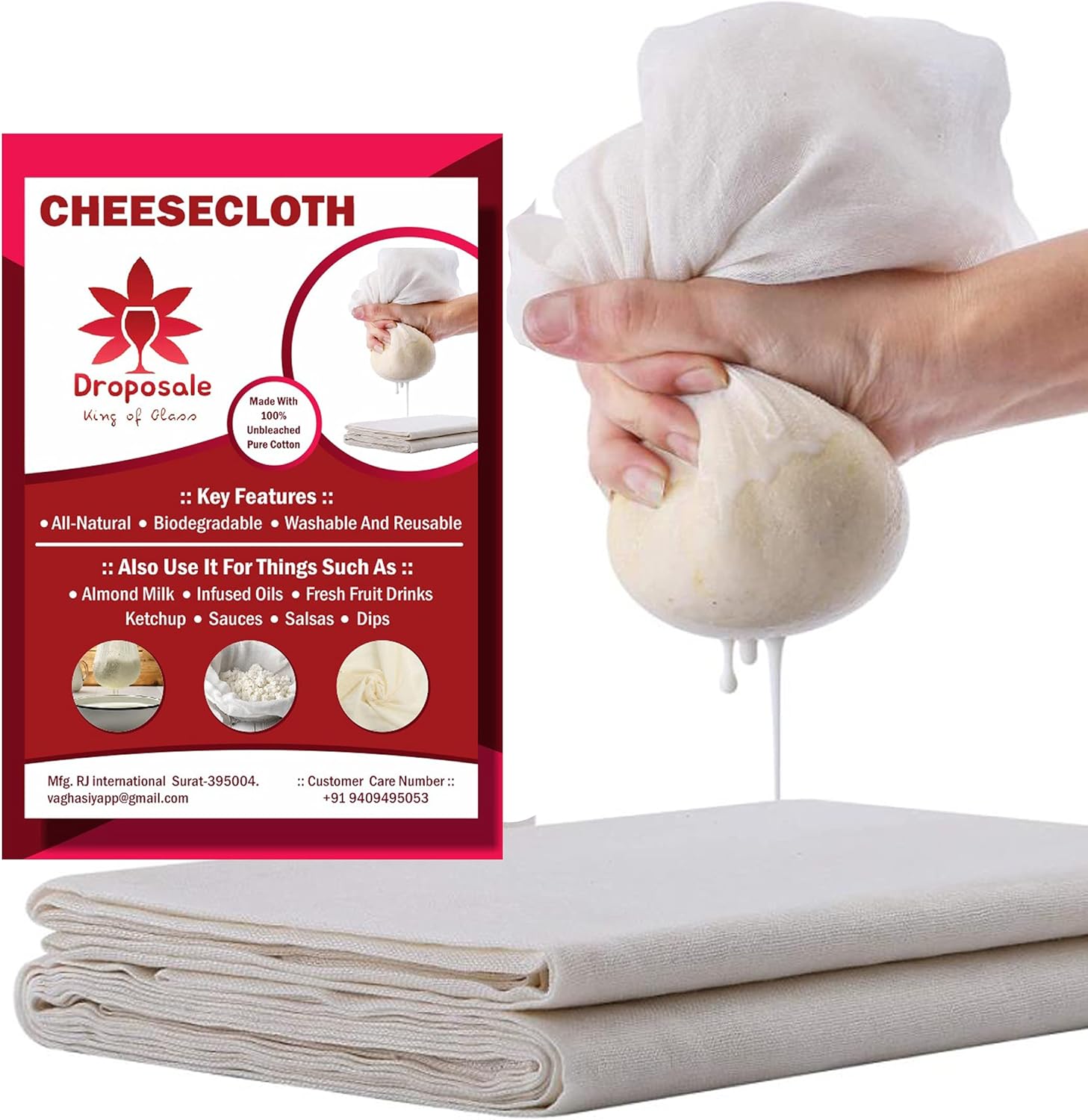 Droposale Muslin Cheese Unbleached Cloth and Making Paneer