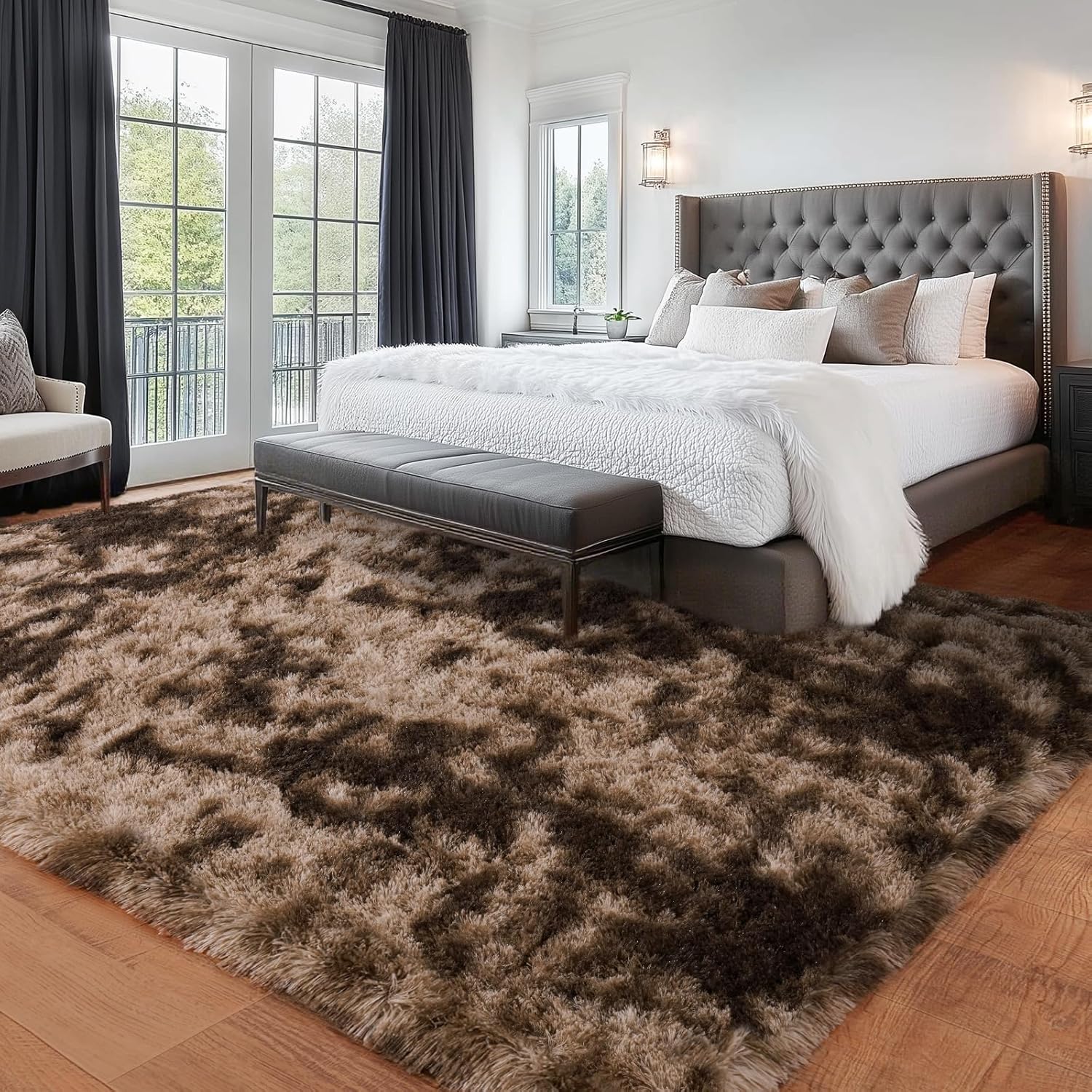 Brown Area Rugs 8x10 for Living Room, Ultra Soft Fluffy Rug Carpet for Bedroom, Non-Slip Fuzzy Plush Modern Indoor Shag Rugs for Dorm Nursery Kids Room Home Decor