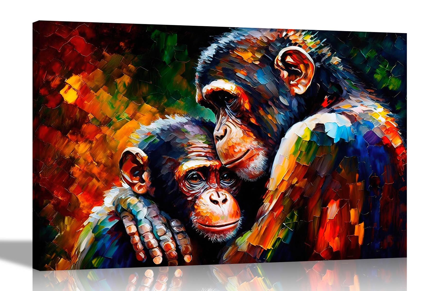 Artley Prints - A Mothers Love Colourful Canvas Pictures for Walls - Art for Living Room Abstract Chimpanzees Prints for Bedroom Large 86 x 61cm (34 x 24 inches) A1
