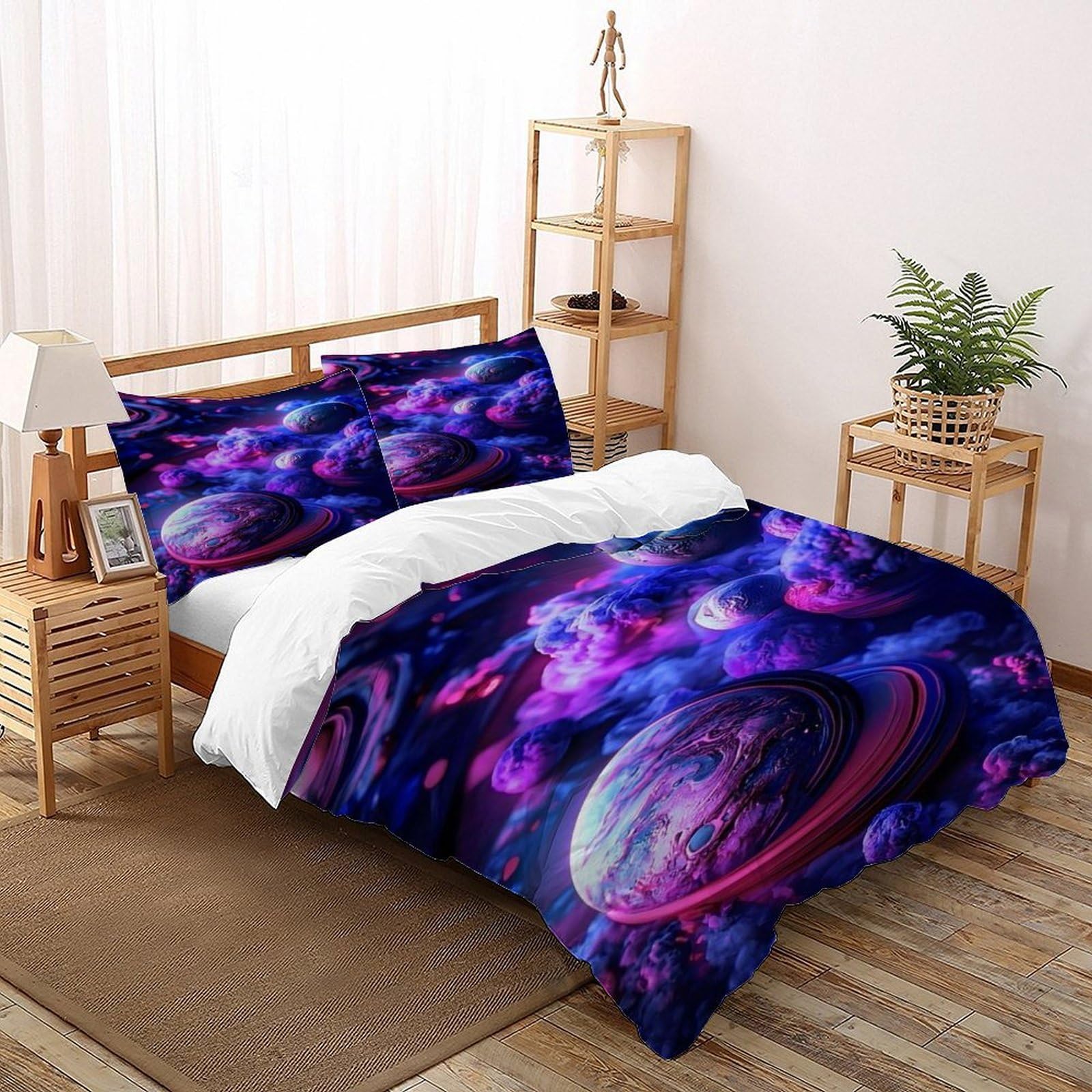 Housse de couette nébuleuse planétaires pour lit king size anti-plis
