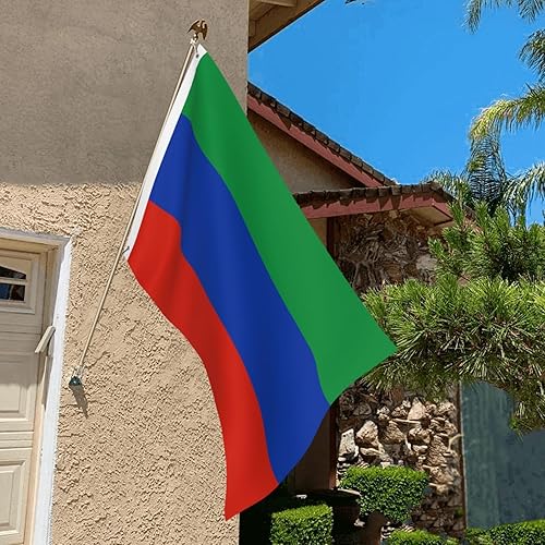 Miniatura 5 de Bandera de Daguestán banderas de 2 x 3 pies, bandera de doble cara impresa para decoración al aire libre con 2 ojales de latón resistentes a la