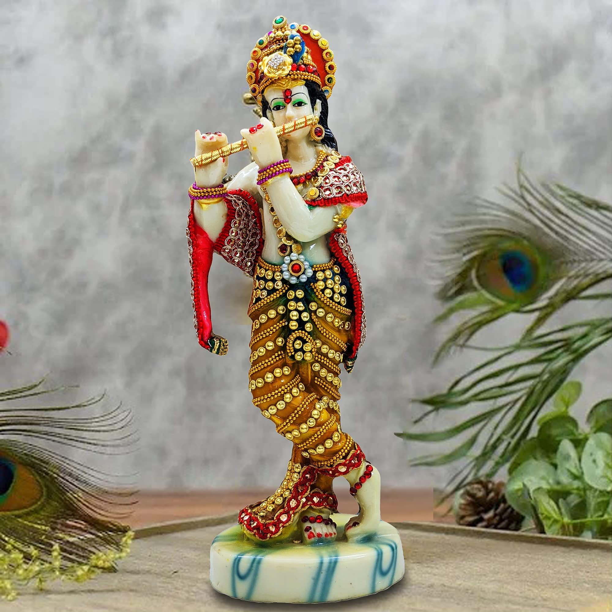 Sacred Blessings Resin Lord Krishna Idol Statue Murti Showpiece Gift (10 x 8 x 29) cm Red, 1 Piece