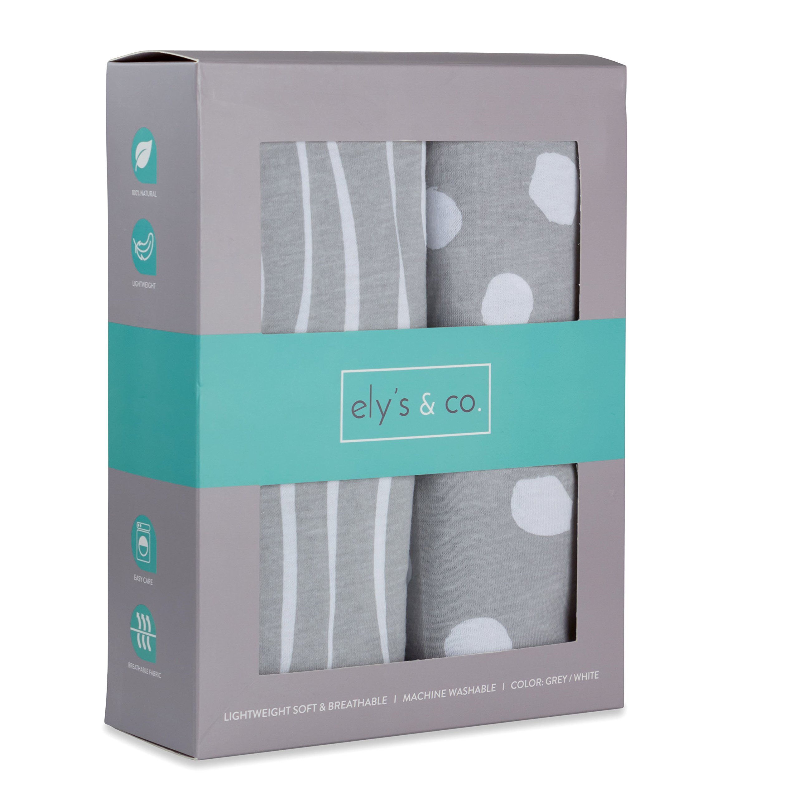 Ely's & Co - Juego de sábanas para Cuna, 2 Unidades, 100% algodón Jersey Gris y Blanco, diseño Abstracto de Rayas y Puntos