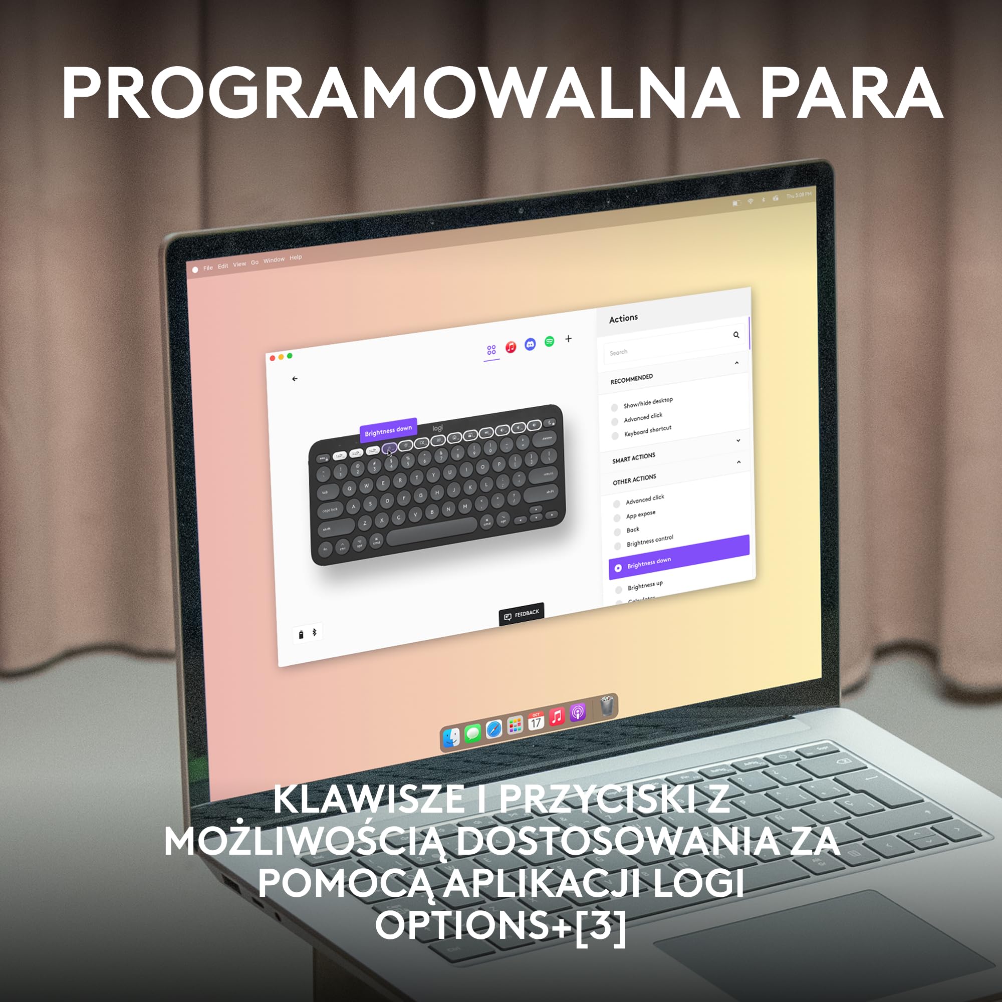 Logitech Pebble 2 Combo for Mac, bezprzewodowa klawiatura/mysz, smukła, cicha i przenośna, personalizowana, mysz/klawiatura Bluetooth, Easy-Switch,dla macOS,iPadOS,QWERTY układ US international,Grafit