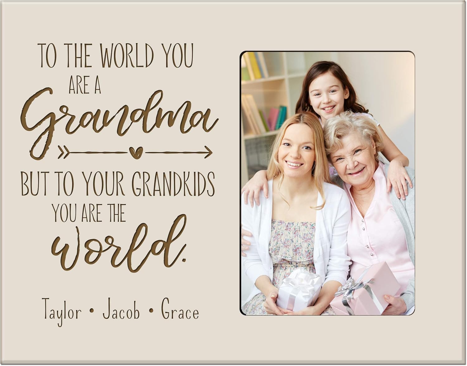 LifeSong Milestones Personalized from Son, Grandson, Nephew Solid Wood Vertical Frames Family Keepsake 8”x10” Holds 4”x6” Photo Grandma to The World (Black)