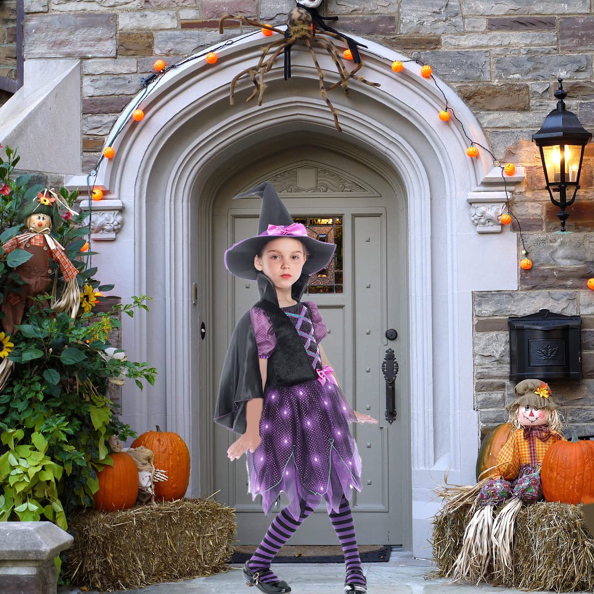 Sincere Party Ragazze Halloween Strega Costume, Deluxe Adorabile Neon Colorato Strega Travestimento con Cappello
