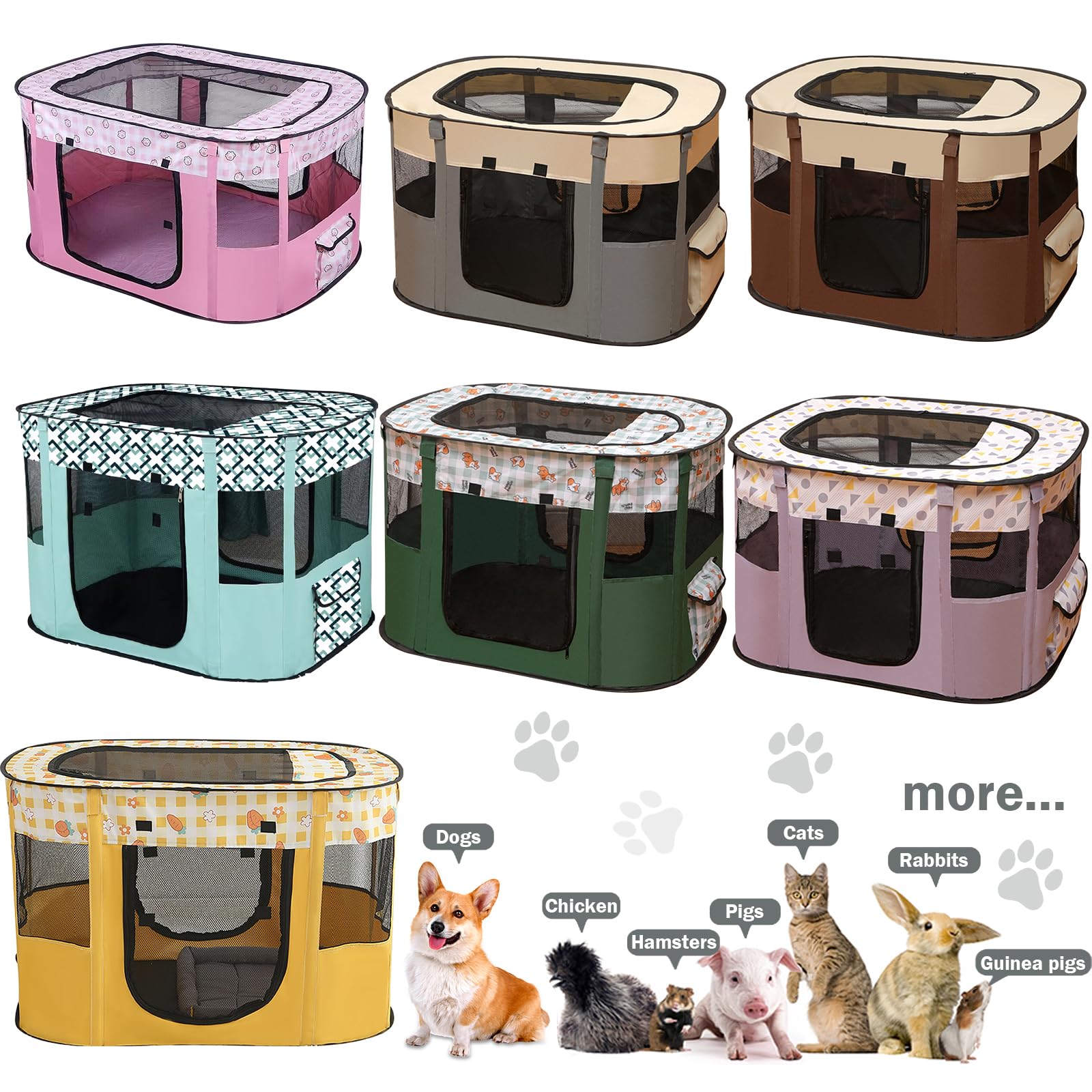 Recinto per Animali Pieghevole - Box per Cani e Gatti da Interno, Grigio 70 x 55 x 40 cm, Traspirante e Portatile - per Cuccioli, Gatti, Conigli