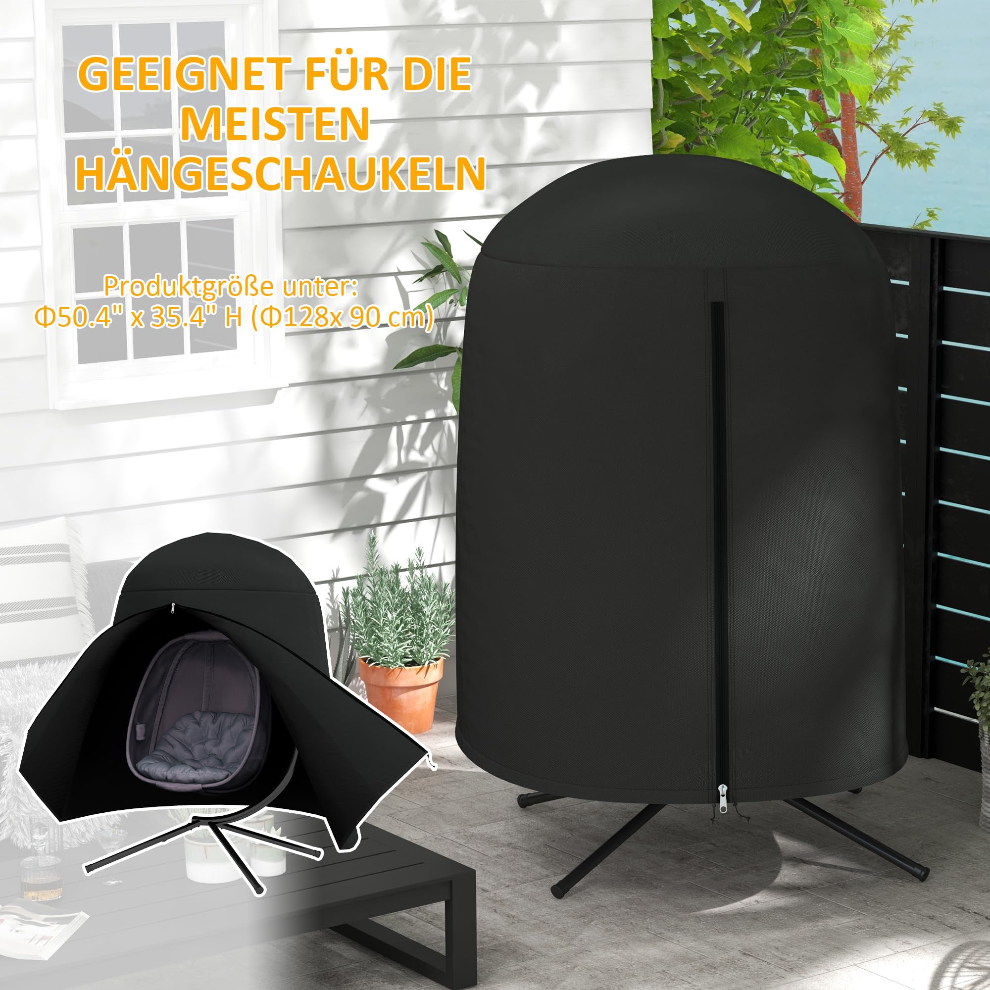 Outsunny Hängesessel Abdeckung Wasserdicht Winddicht Schutzhülle mit Reißverschluss 420D Oxford Outdoor Gewebe für Hängekorb Schwingsessel Ø128 x 190 cm Schwarz