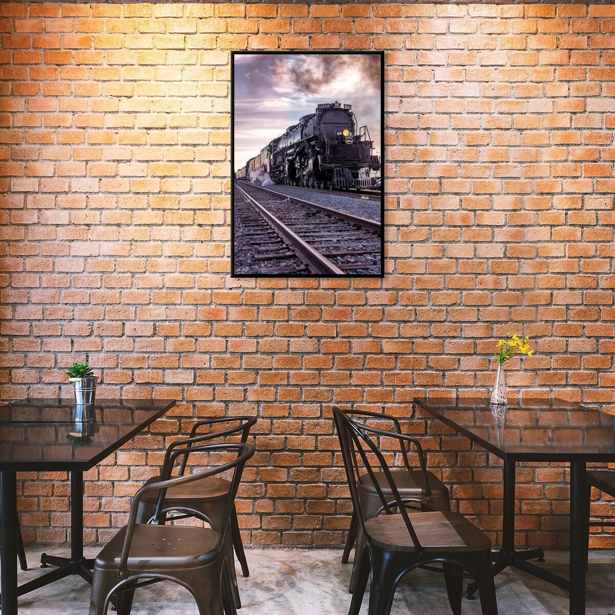 Pacific Railway 4014 Big Boy Locomotive Old Train Poster Retro Printing Decor Painting Wall Art Aesthetic Living Room Kitchen Home Decoration Background black framed8x12inch