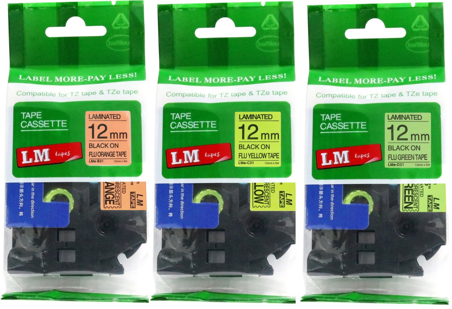 Molinta 3点 Amazon.com: LM Tapes - 3 Fluorescent Tape Value Pack for Brother