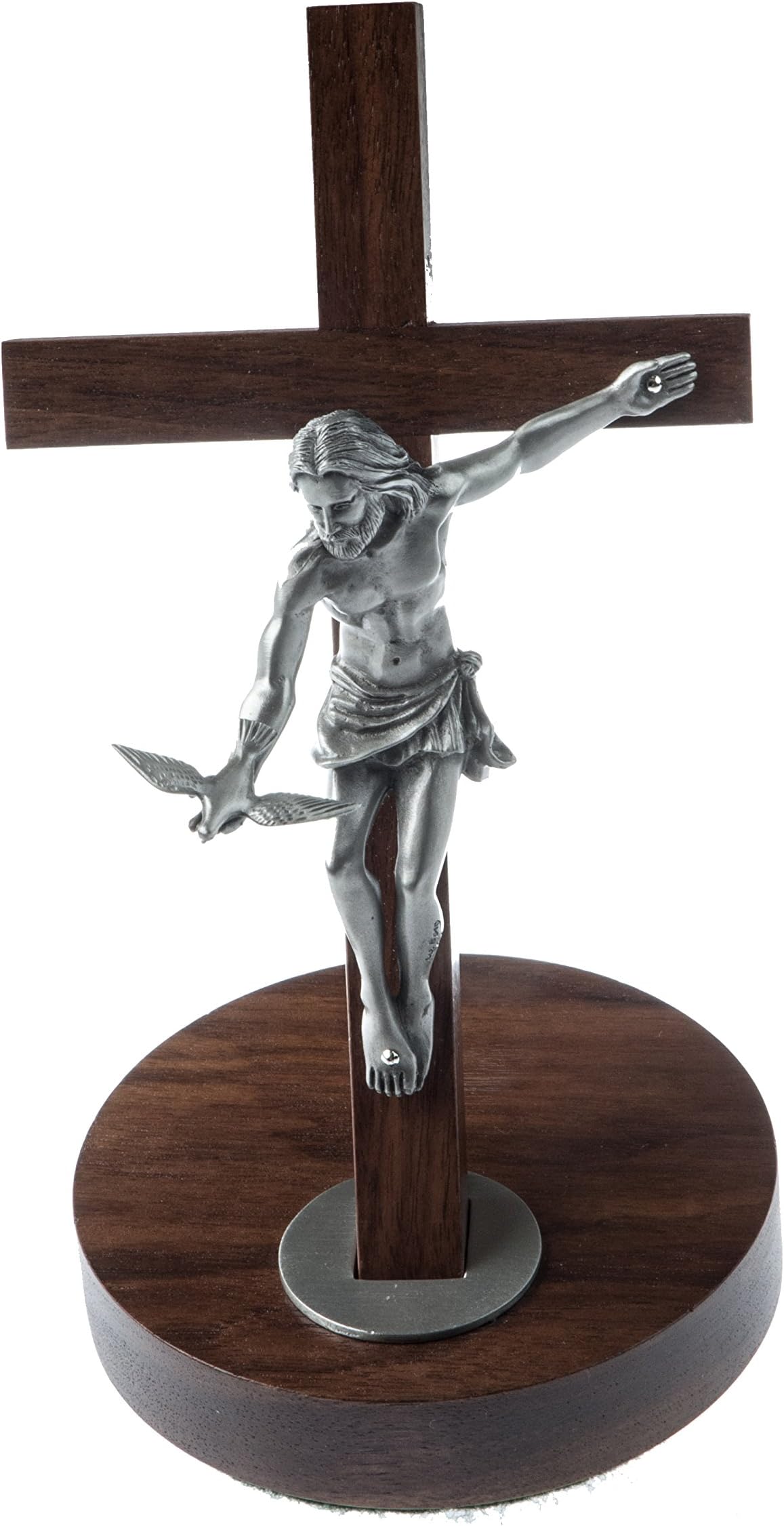 Inspire Nation Gift of The Spirit Walnut Wood Standing Wall Cross Crucifix with Removable Base for Hanging 8 inches