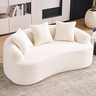 65” Beige Curved Loveseat Sofa with Round Armrest, Compression Couch wit...